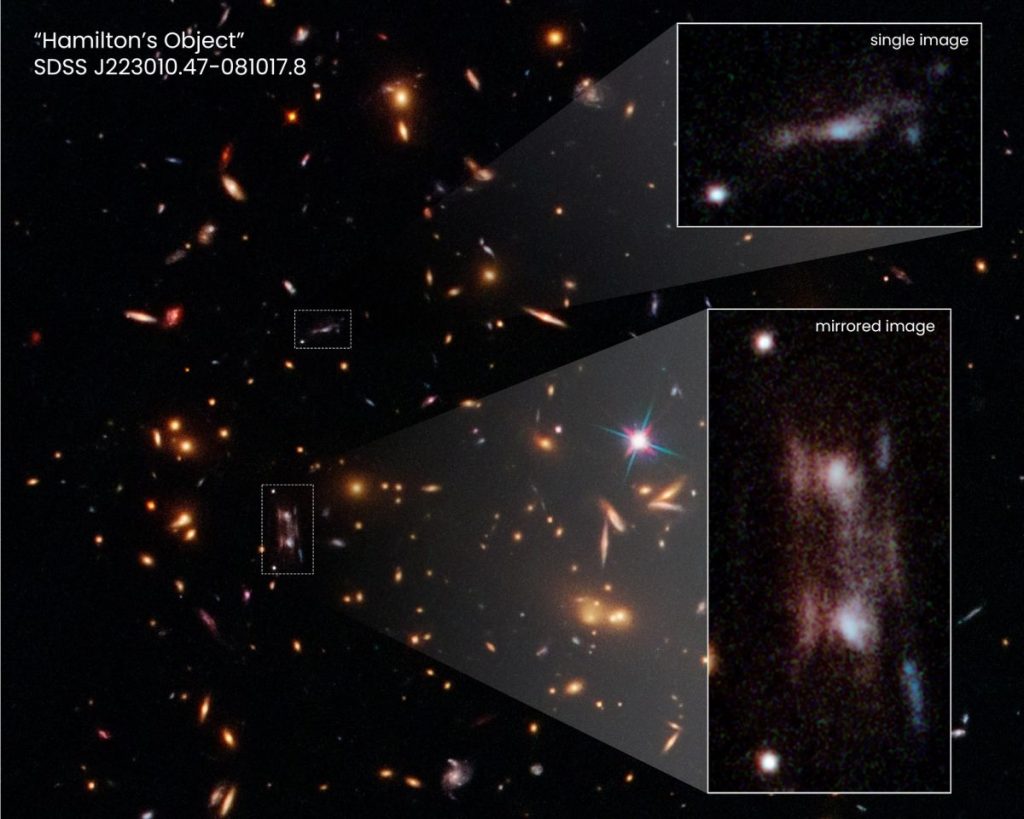 menyelesaikan puzzle!  Galaksi Hubble ganda yang aneh disebabkan oleh 'riak' di luar angkasa