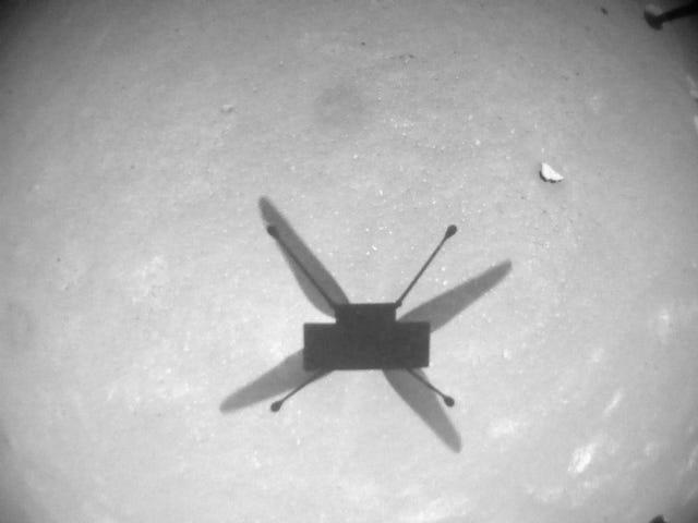 Ingenuity Mars helikopter bayangan hitam dan putih