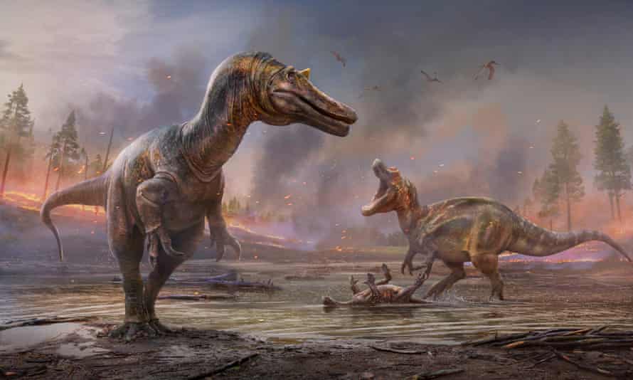 Ilustrasi dua spesies baru Spinosaurus yang ditemukan di Isle of Wight, yaitu 