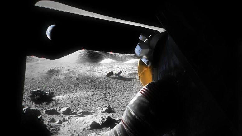 Artemis Astronaut Looking Out of Moon Lander Hatch