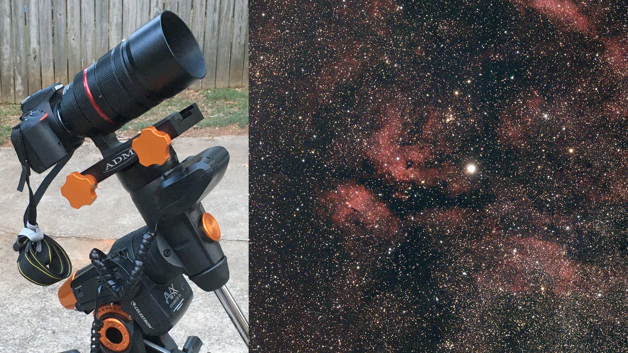 Gambar nebula telah dikonfigurasi di sebelah pengaturan teleskop