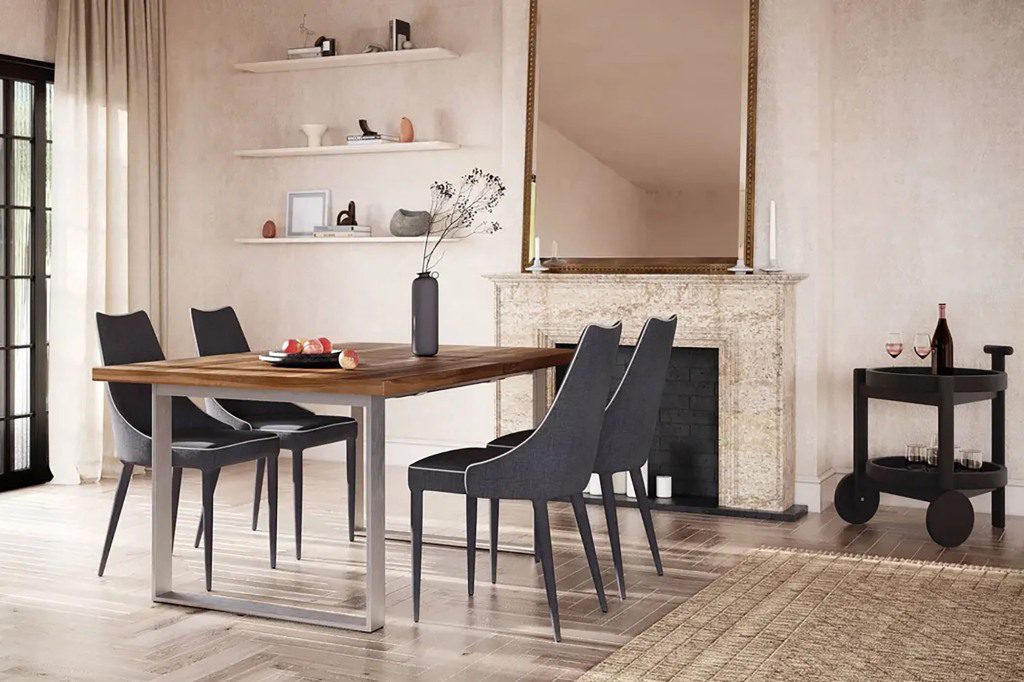 Ruang makan modern dengan kursi hitam 