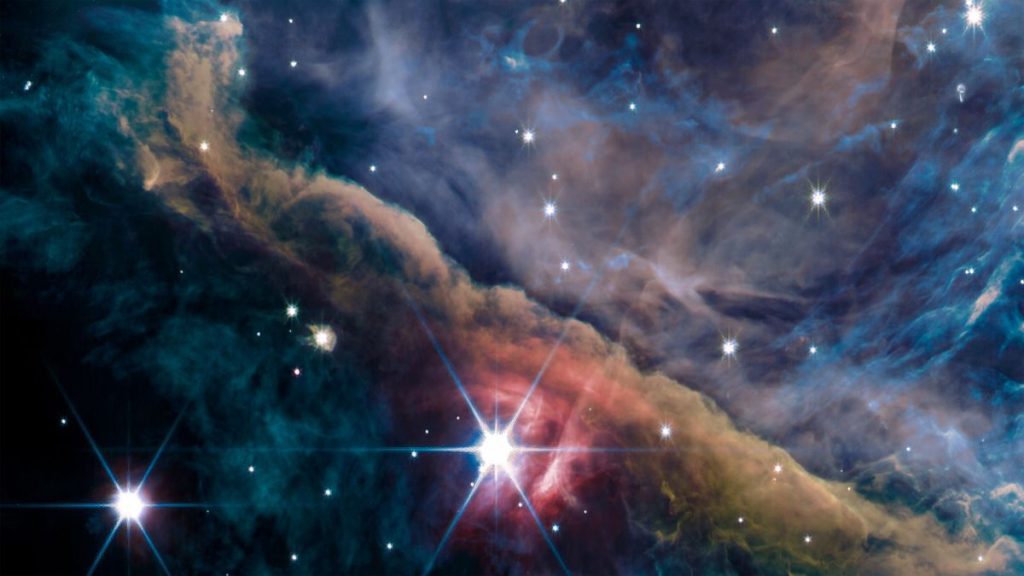 The Orion Nebula captured in unprecedented detail in this image by the James Webb Space Telescope.