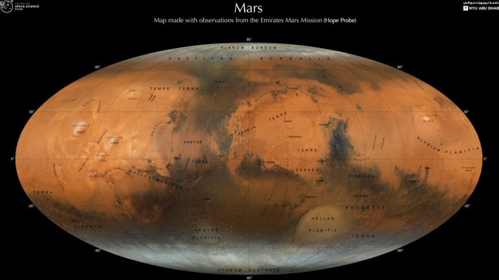 A new map of Mars created by the United Arab Emirates