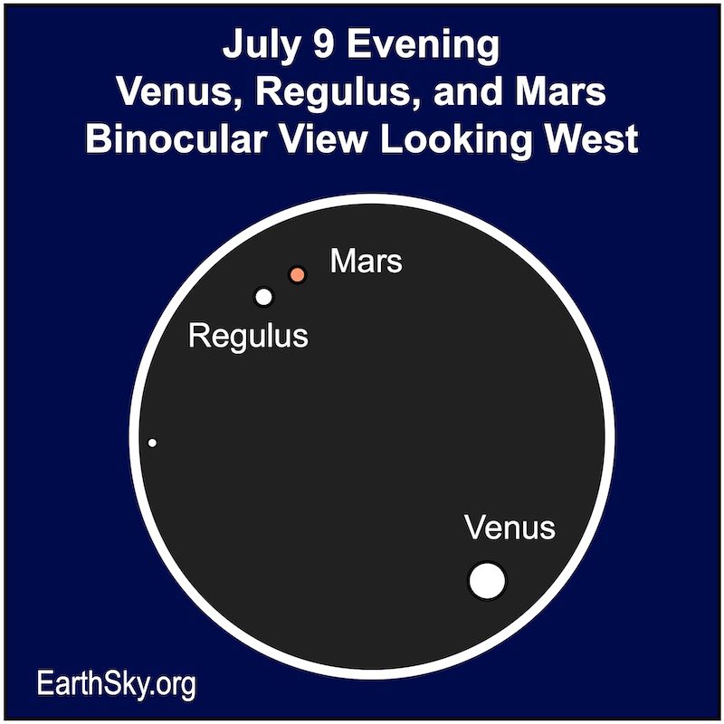 Lingkaran gelap untuk melihat teropong dengan titik merah untuk Mars dan titik putih untuk Venus dan Regulus.