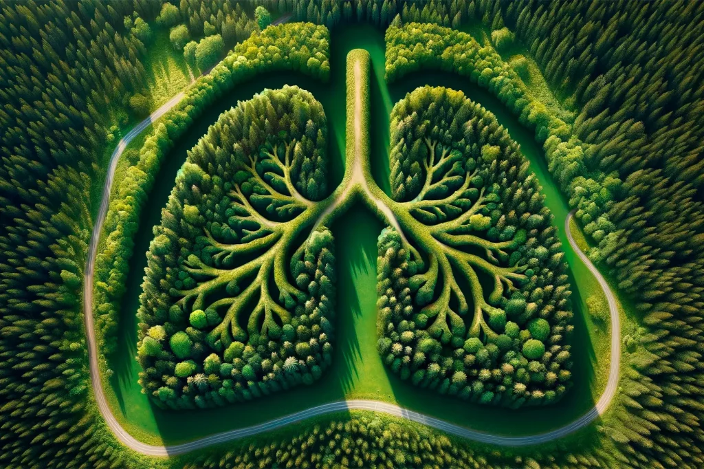 Forest Absorbs Carbon Dioxide Like Lungs Concept Art