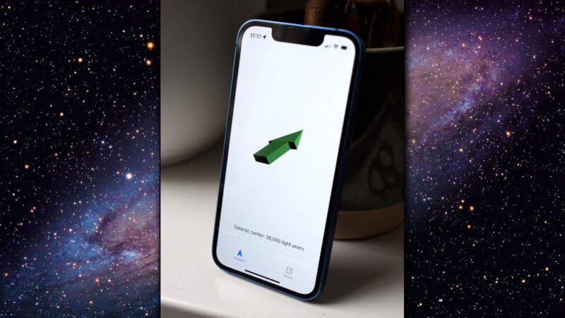 Gambar Galactic Compass beraksi di iPhone.