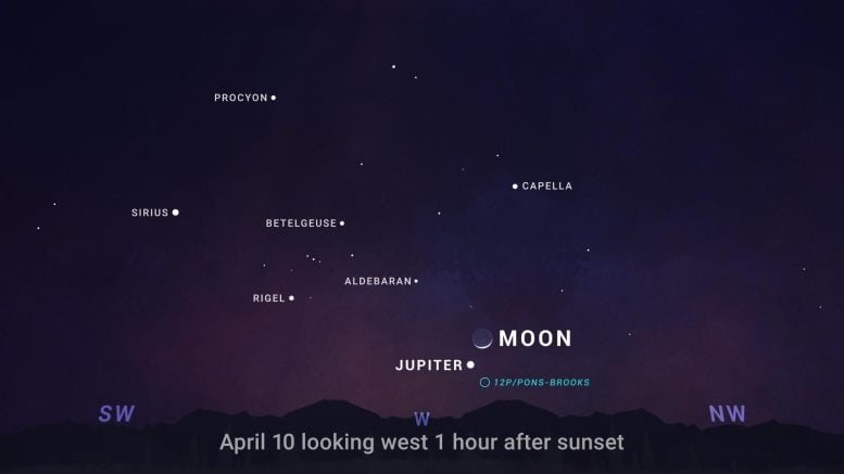 Garis besar bulan sabit di atas langit Jupiter bulan April 2024